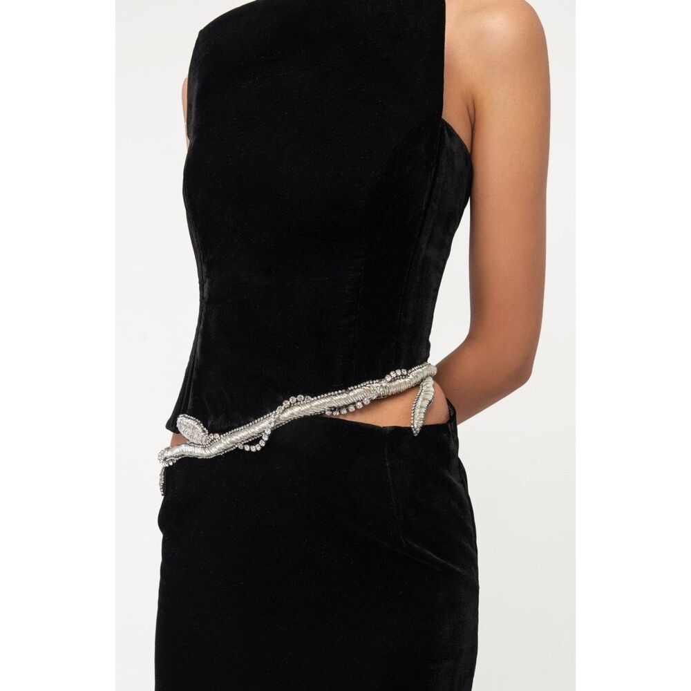 Strapless Black Maxi Dress with Embellished Waist - Picture 3 of 13